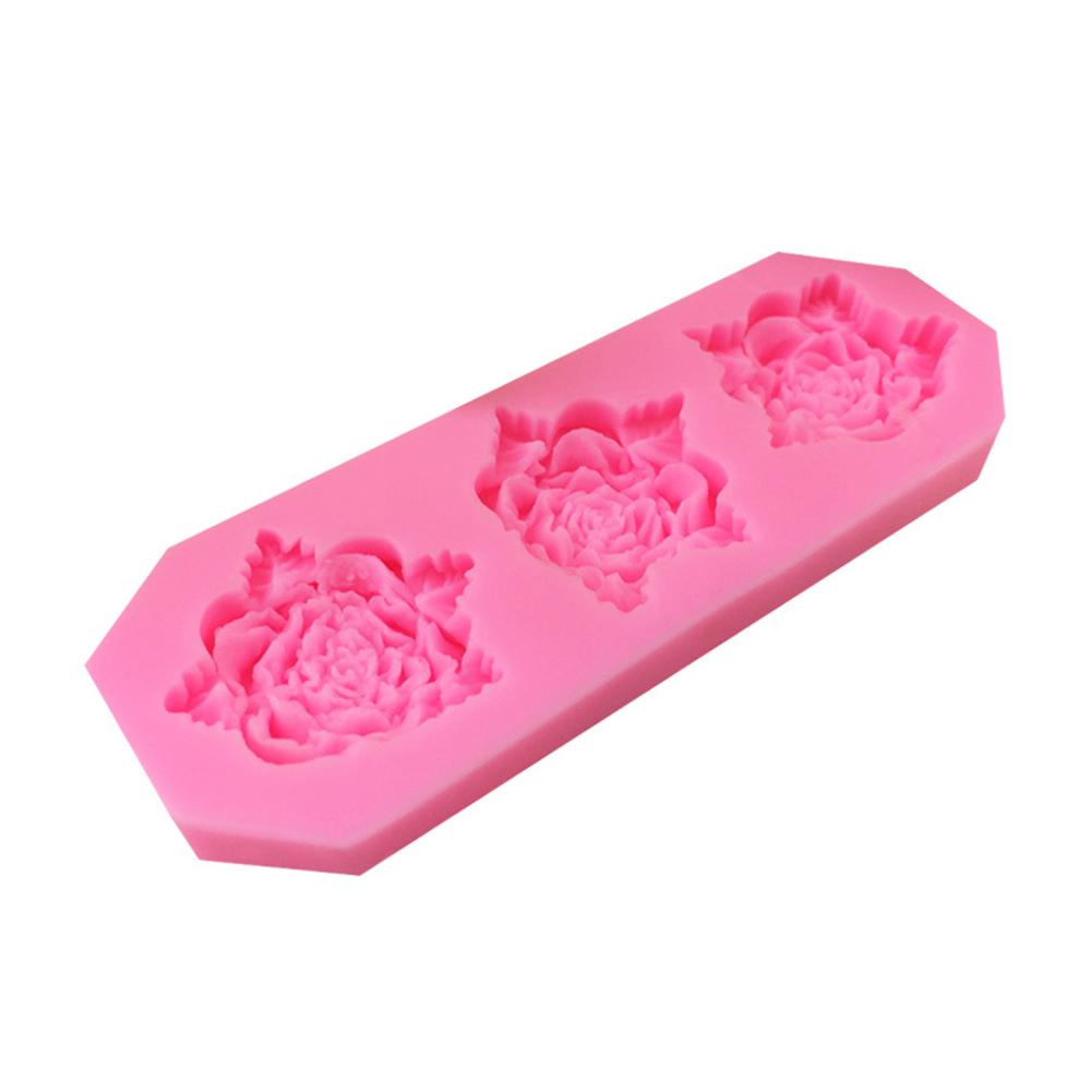 3-Kammer Silikonform Rose Blütenform DIY Schokolade Ton Basteln Form Kuchen Dekoration