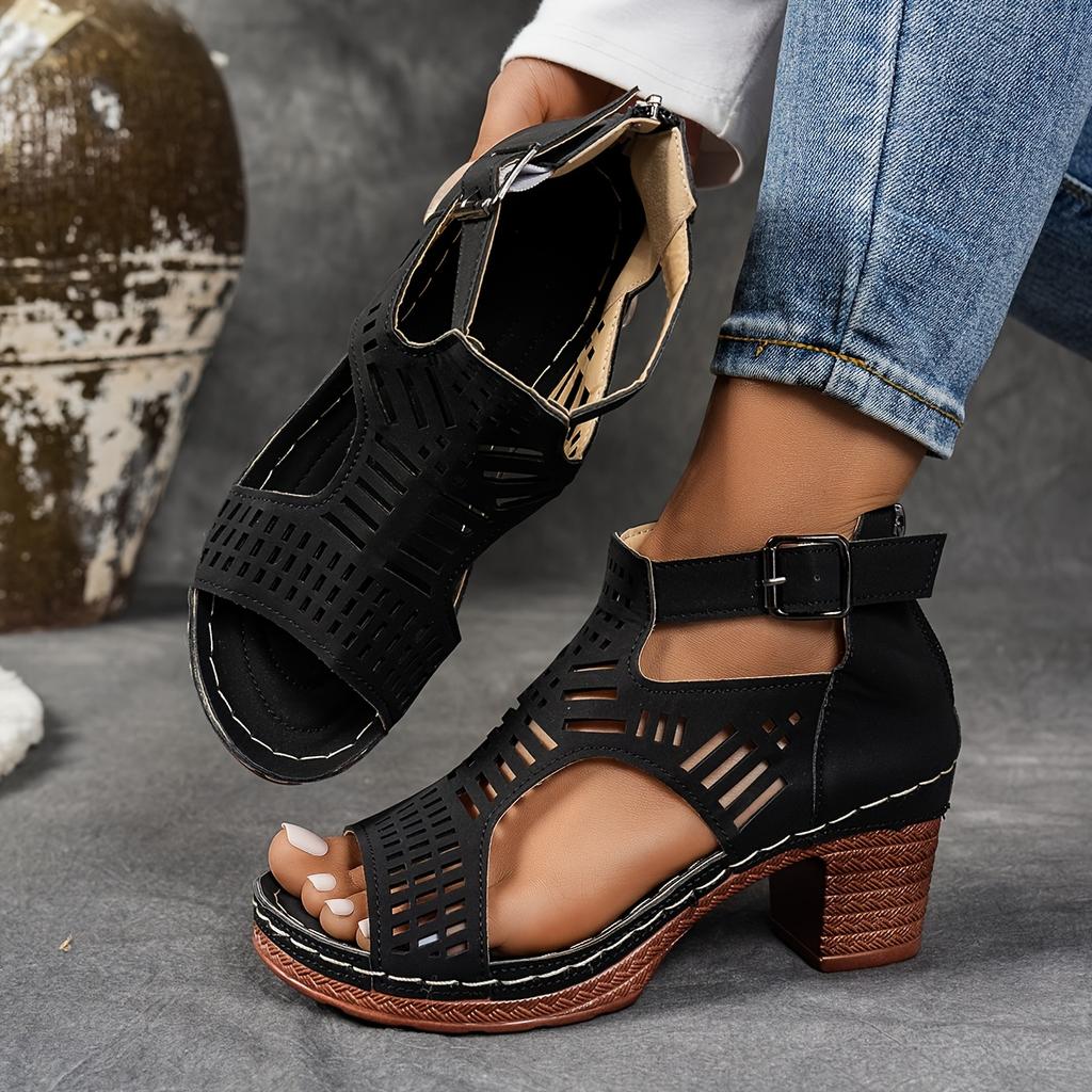 New Ladies' Non Slip Summer Sandals with Open Toe Zipper Closure, Polyester Upper Layer Party Shoes, Platform Heel Sandals