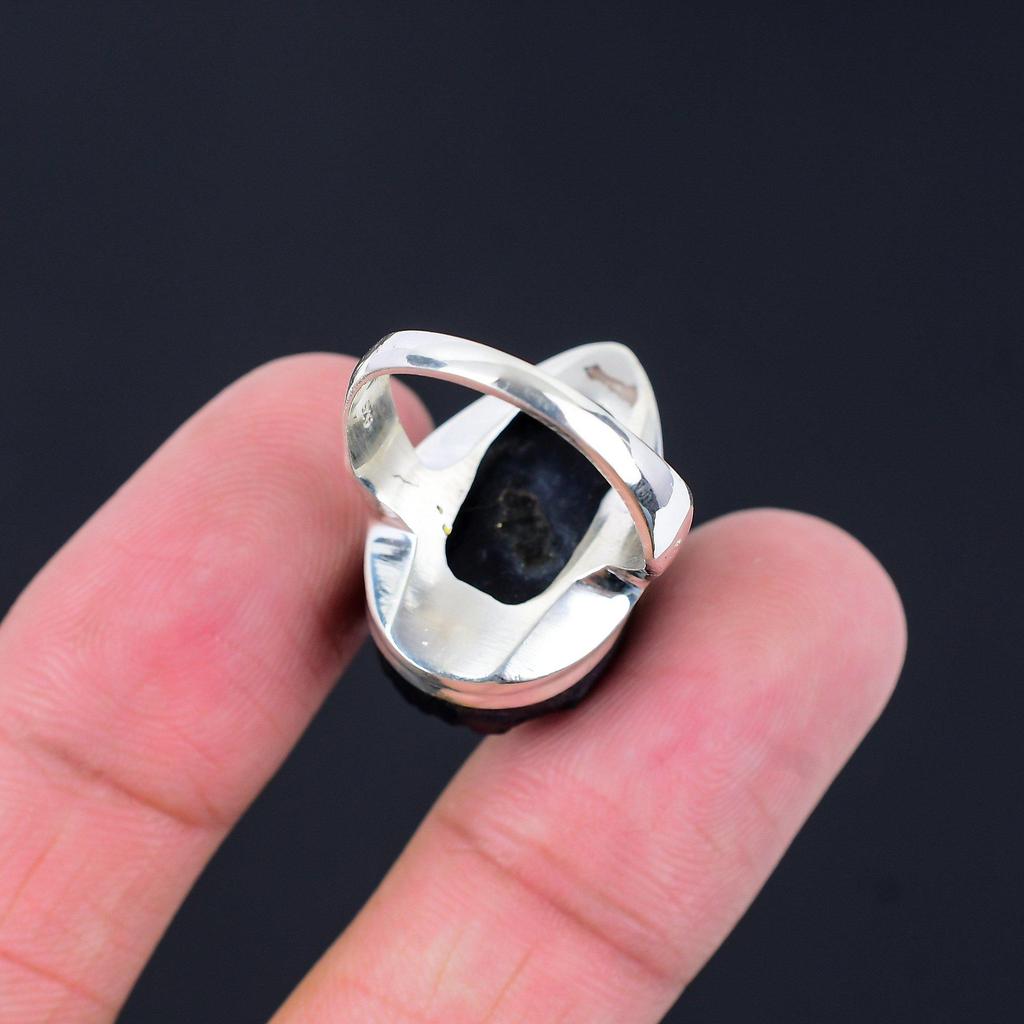 Natural Titanium Druzy 925 Silver Statement Promise Boho New Ring Jewelry US 8.5
