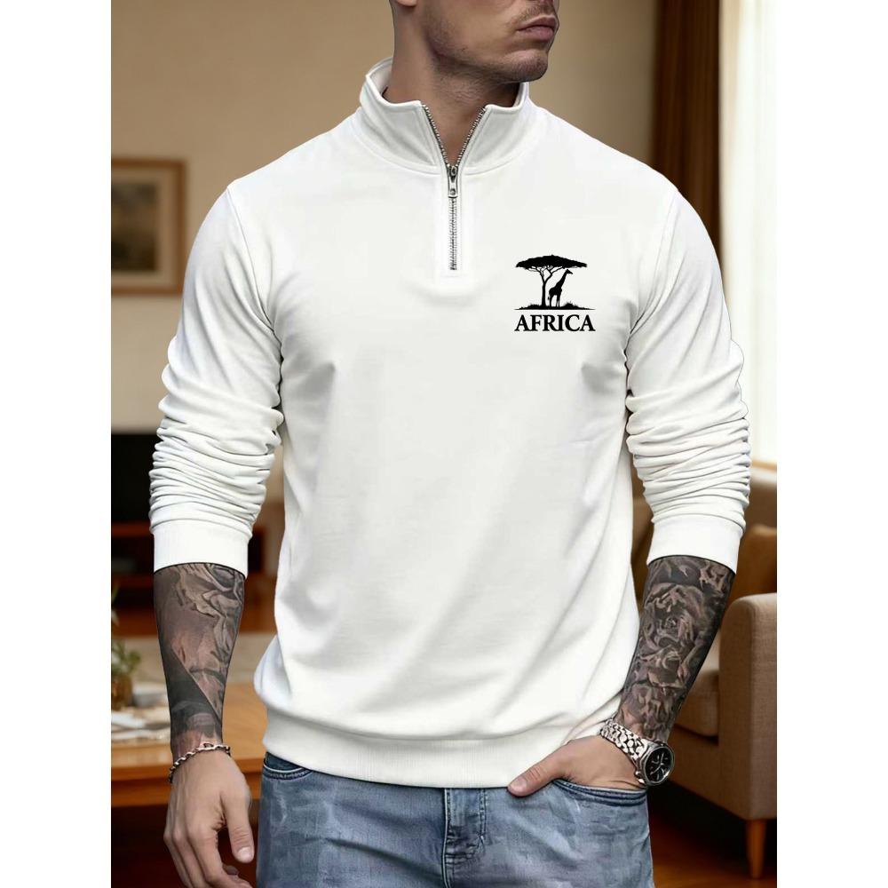 Africa, Giraffe Print Men S Fashion Comfortable Zip Up Hoodie, New Long Sleeved POLO Shirt Top Loungewear S белый
