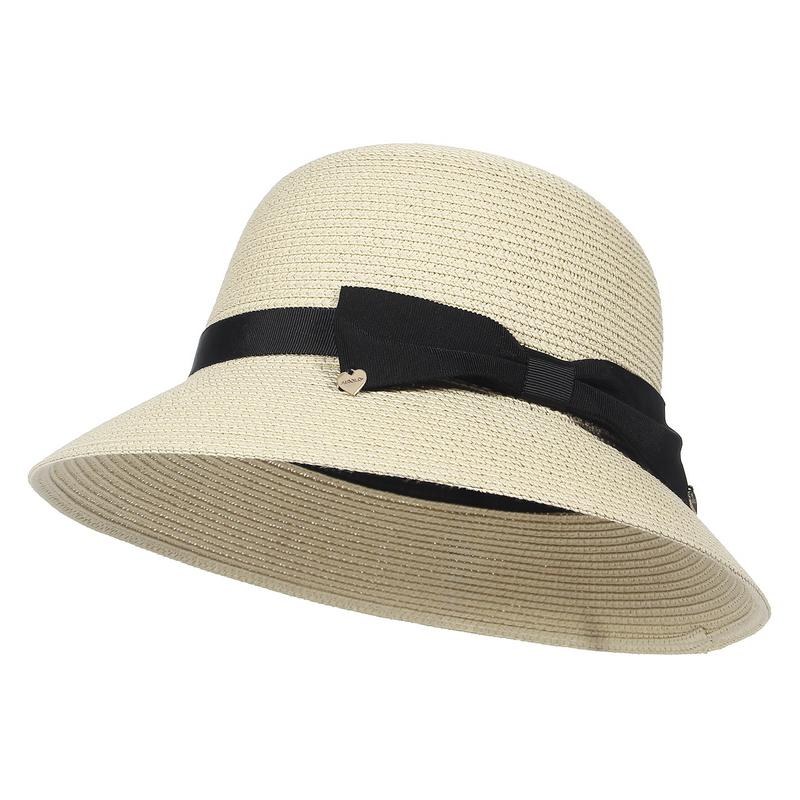 GEMVIE Eleganter Damen-Eimerhut Mit Breiter Krempe Sommer Schleife Reise Strand Papierstroh Sonnenhüte