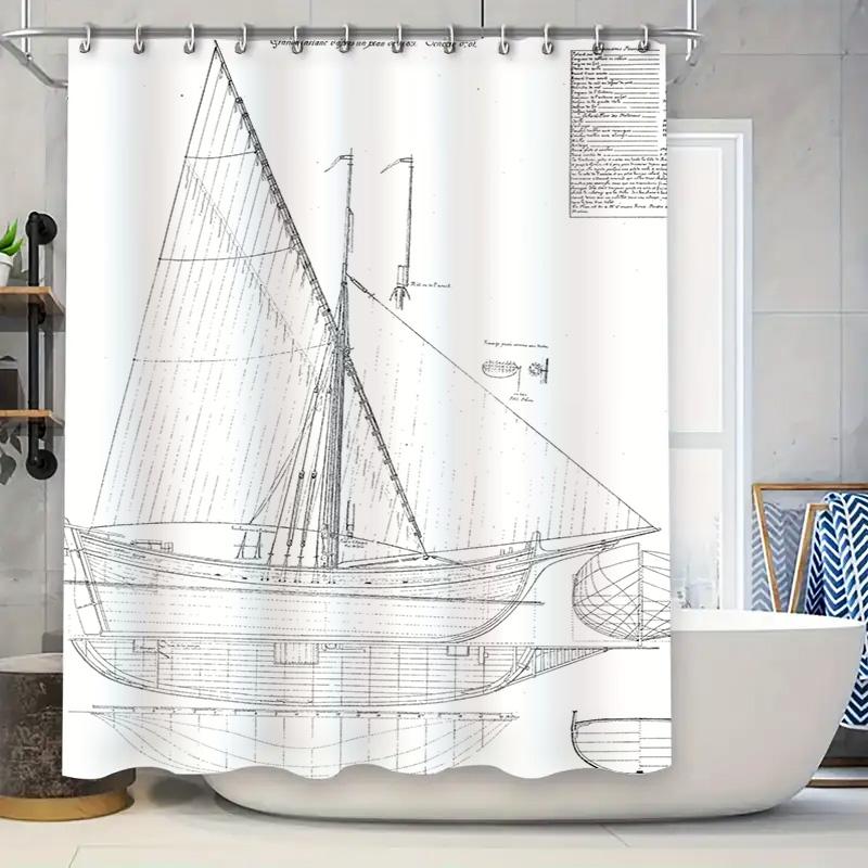 Modern Navy Design Shower Curtain Sailboat Print Waterproof Bathroom Decor Home Decoration White Set Size Customizable 90x180cm
