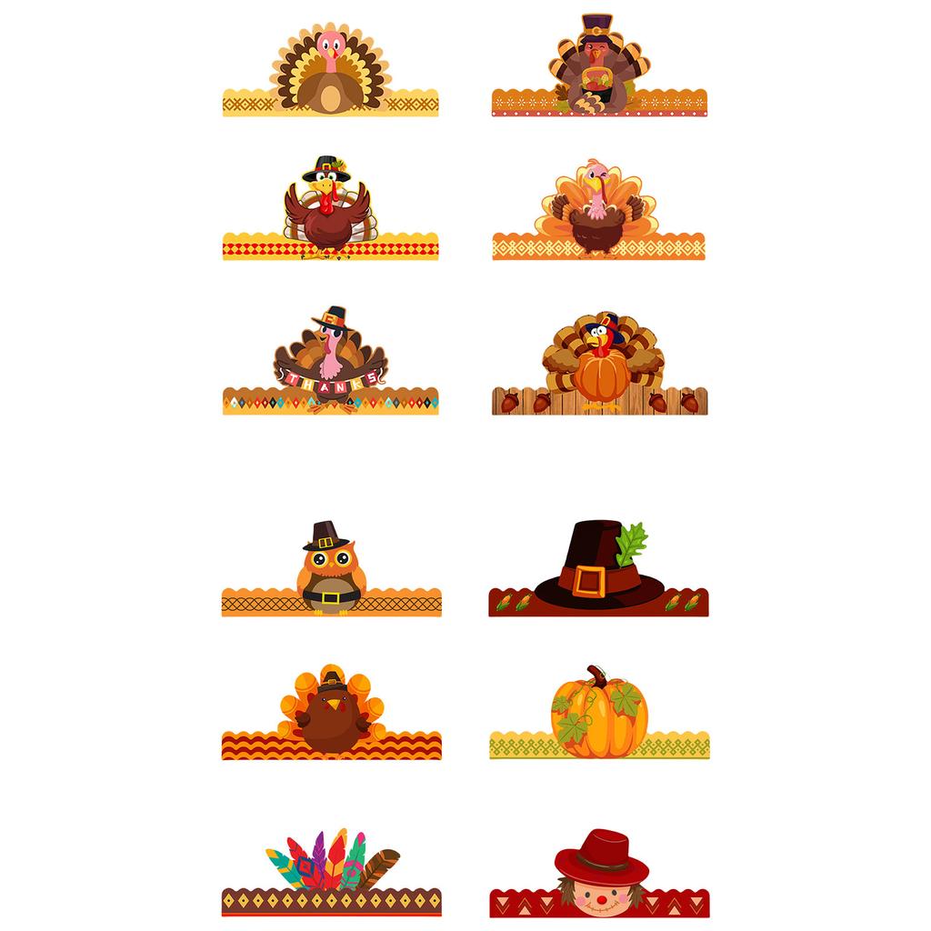 Novelty Turkey Shaped Crown Hat Festival Paper Hat Headwear for Thanksgiving Parties and Holiday Gatherings 6Pcs/Bag