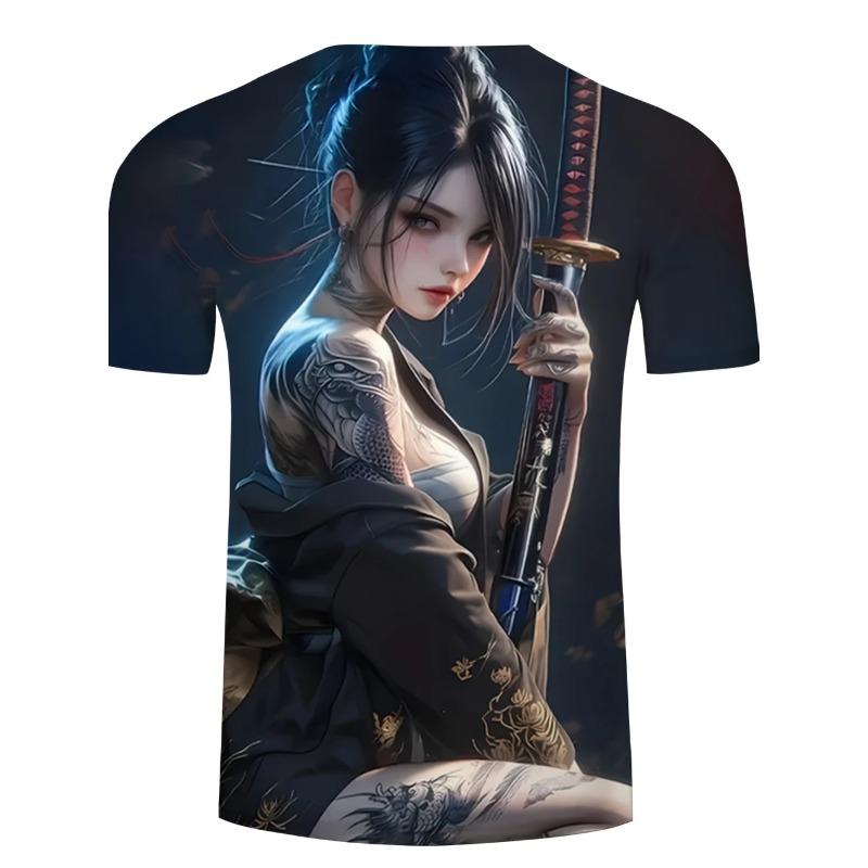 Men's 3D Printed T-shirt Japanese Folk Beautiful Women Hip-hop Style Breathable Light Crew Neck Top Unisex Casual Summer Style