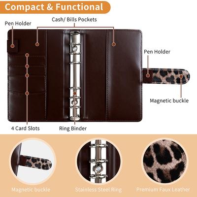 Caderno Organizador de Orçamento em Couro PU A6 com Sistema de Envelopes de Dinheiro, Com Bolsos para Dinheiro Organizador de Contas para Economia