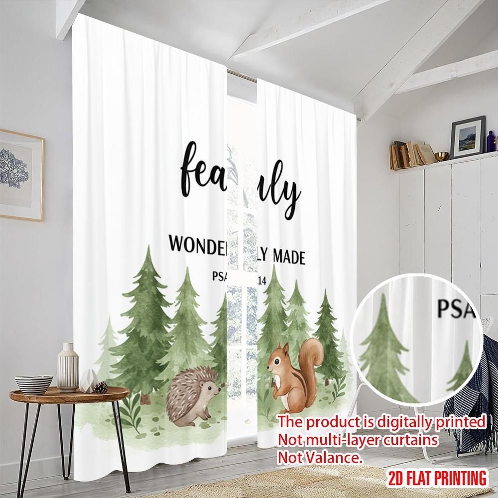 2pcs 2D Flat Printing Curtain Fearfully Wonderfully Made Fabric Without Electricity Festive Curtains Use for Festive Wall Decor