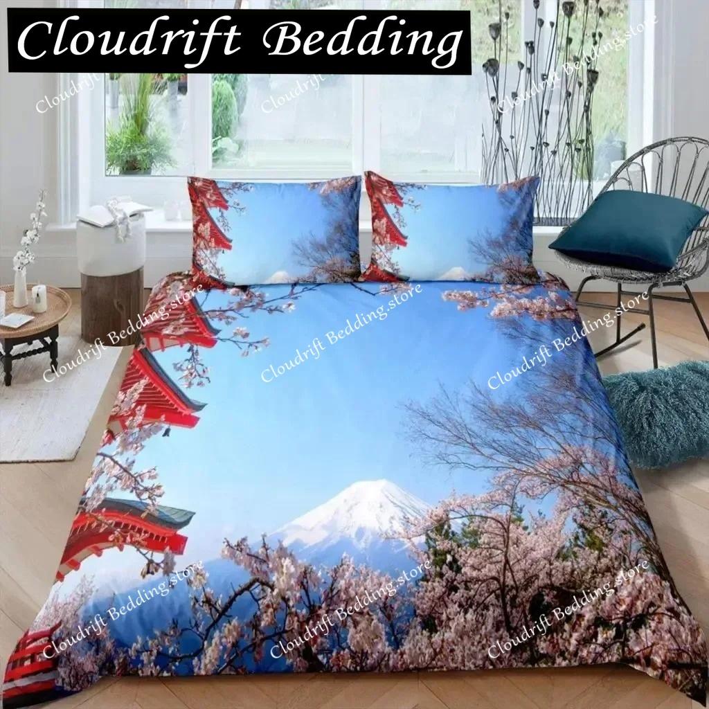 3D Mount Fuji Duvet Cover Set Lake and Mountain Comforter Microfiber Natural Scenery Bedding Set Summer Vacation Quilt Cover
