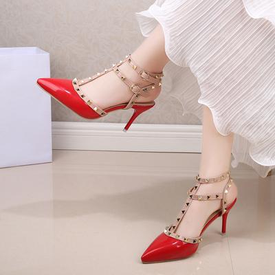 Fashion New Women's Shoes Rivets Sandals Female Summer Thick with Fine with High-heeled Shoes Pointed Stiletto Sexy Nightclub Shoes