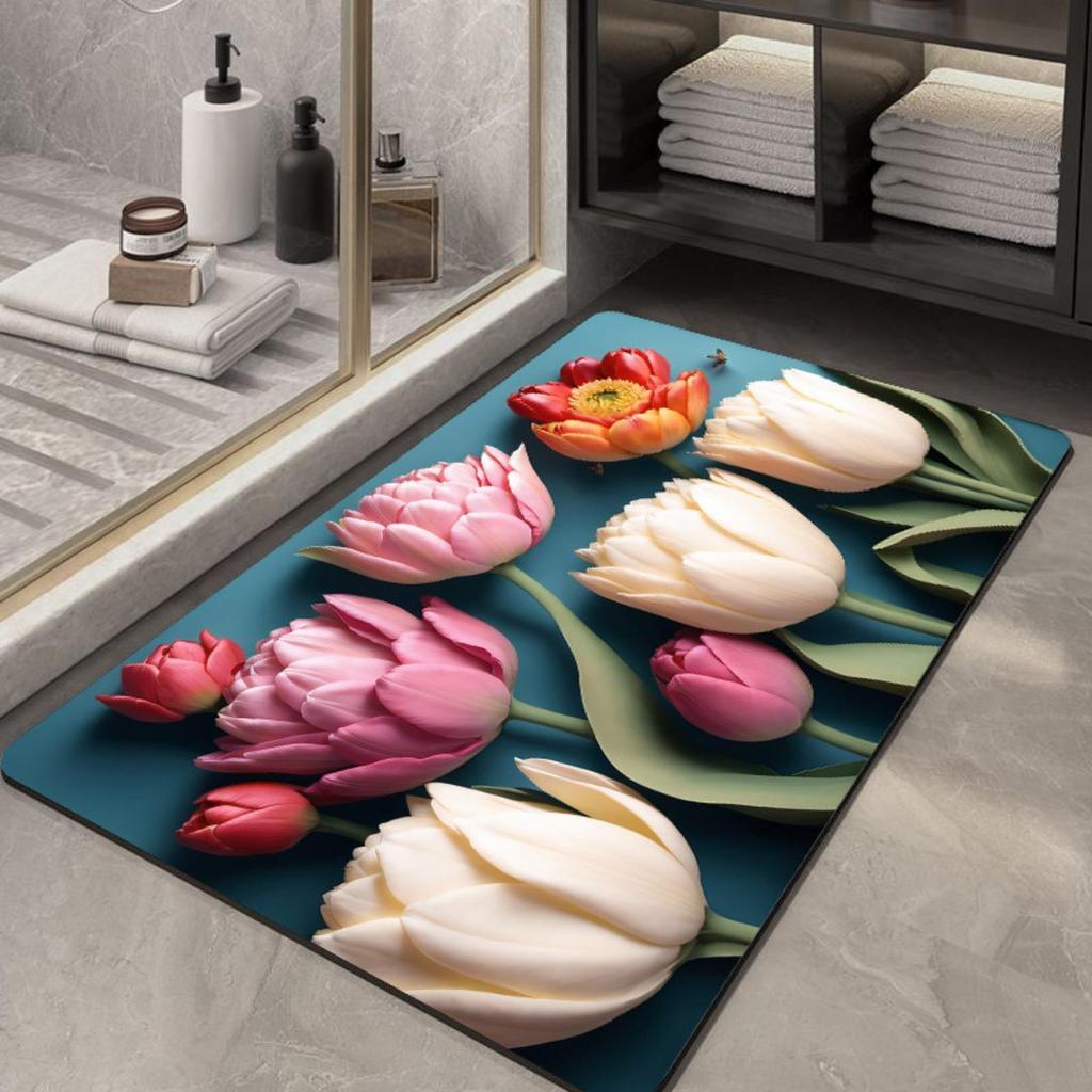 Diatom Printing Bathroom Thickening Mat Bath Non-slip Carpets In Wash Basin Bathtub Side Floor Rug Shower Room Doormat Memory Foam 3D Pad