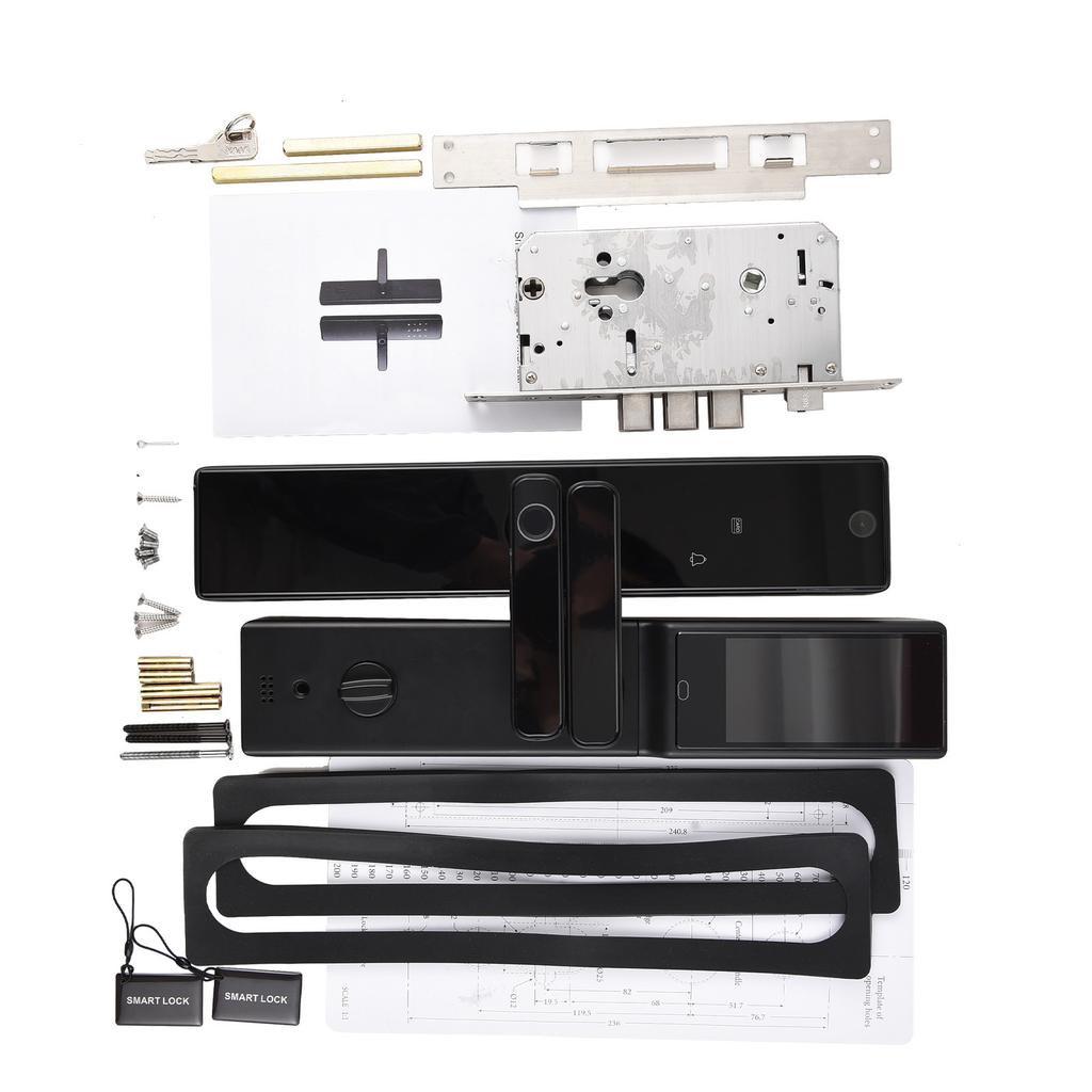 Smart Lock with Camera 4.5 Inch Screen BT Keyless Entry Door Lock APP Fingerprint Password Card Mechanical Key