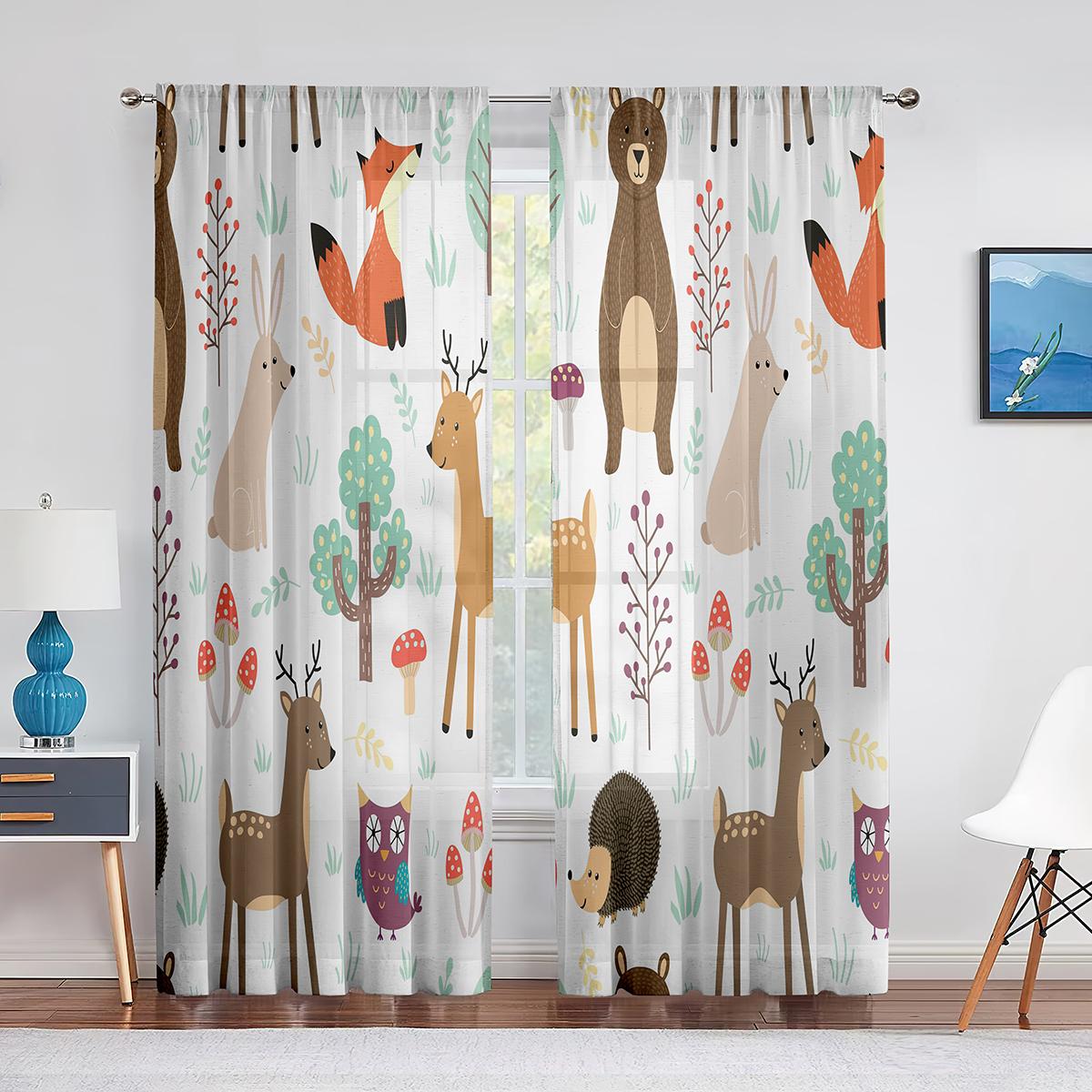 

2panels Jungle Safari Animals Sheer Curtain for Baby Bedroom Kids Nursery Cute Elephant Lion Giraffe Tiger Window Curtains (W50cmxH50cm)x2&Grommet Top