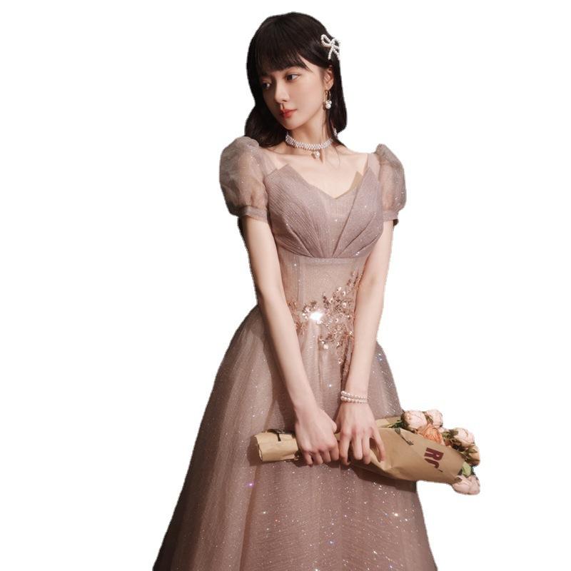 Banquet Evening Dress 1011 New Summer Elegant Temperament Celebrity Student Art Test Performance Long Dress Champagne Evening Dress