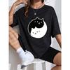 Cute Cat Yin Yang Design White T-Shirt For Women Casual Wear Summer Outfit Street Style Fashion Top With Graphic Print