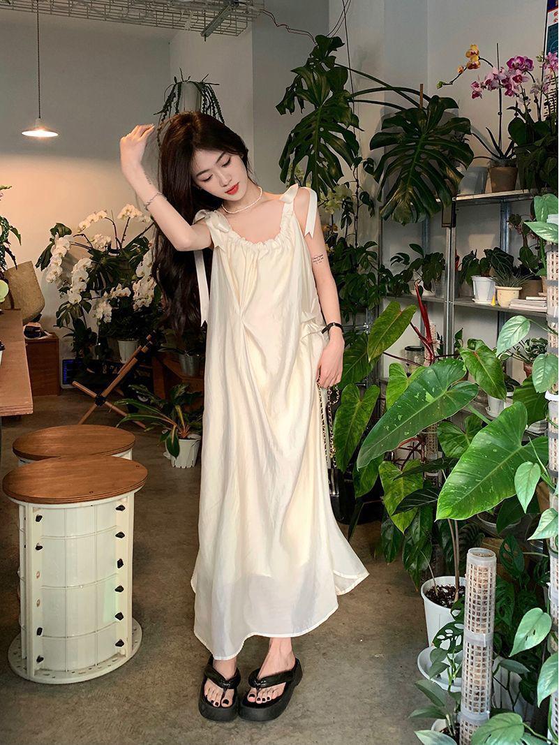 French Lace-Up High-End Camisole Dress - Women s 2026 Summer Forest Beach Style Medium