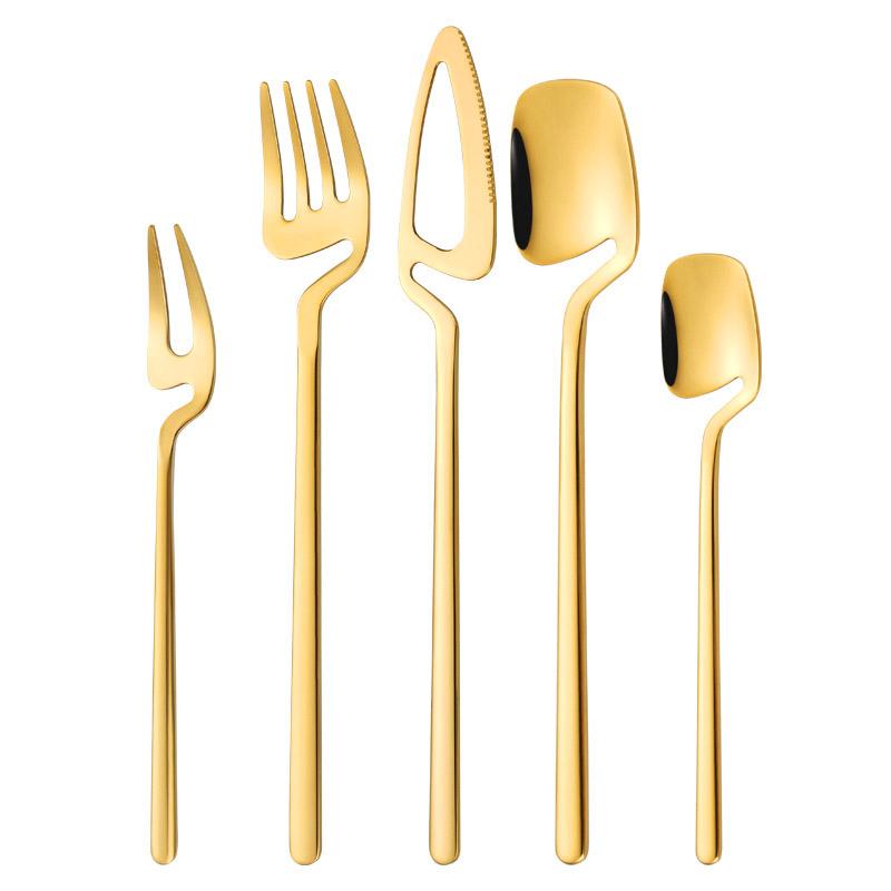 Hangable 5-Piece Tableware Set, Stainless Steel Cutlery Set Dining Utensils Kitchen Dinnerware Set Include Knife/Fork/Spoon/Coffee Spoon