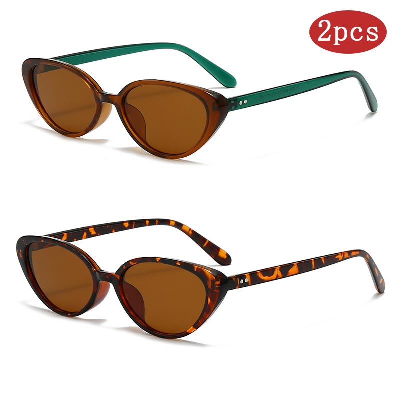 

Protective Glasses 2Pcs Fashion Cat Eye Sunglasses Women Rivets Brown Design Sun Glasses Female Shades Uv400 Purple Eyewear