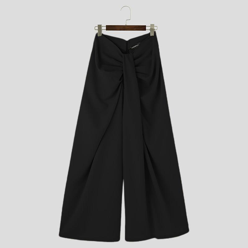 INCERUN Men Zipper Waist Long Pants Casual Twisted Wide Leg Trousers