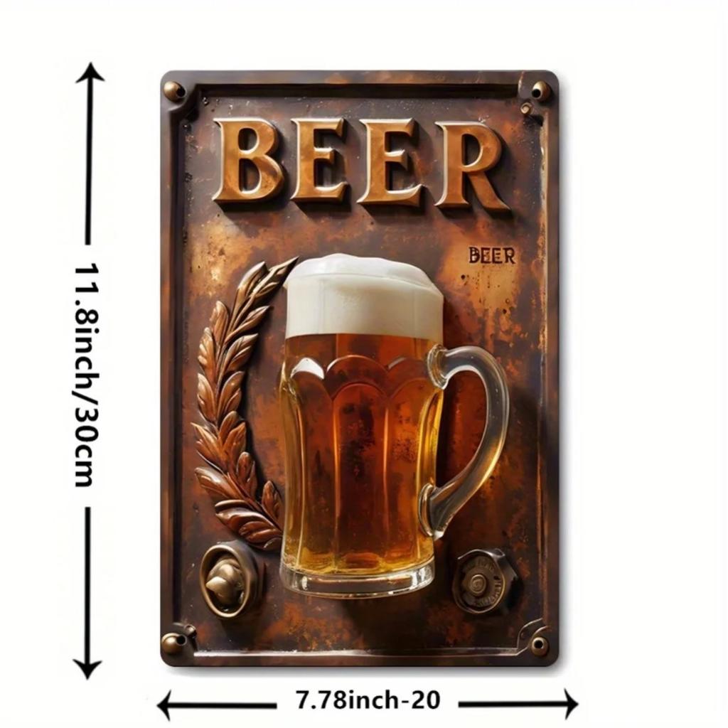 Vintage Bier Metall Wandkunst Schild - Rustikal geprägte Krüge & Weizen für Man Cave Bar Büro Dekoration