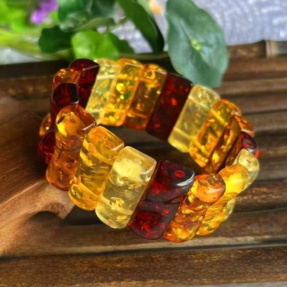 Square Beads Resin Bangle Handmade Gemstone Bracelet Retro Beaded Bracelet for Women