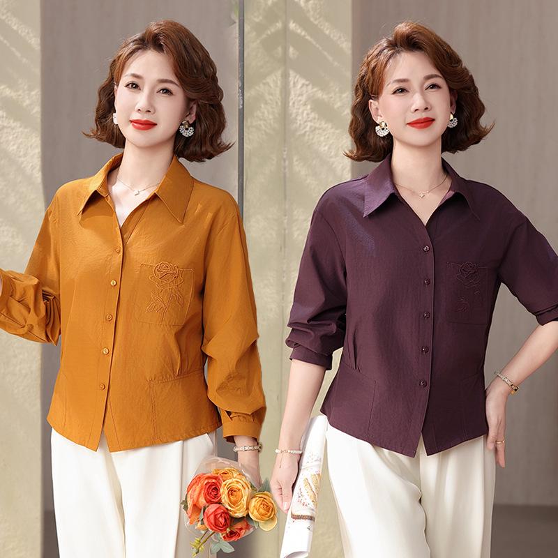 Spring 2026 Elegant Plus Size Shirt for Middle-Aged & Elderly Women - Loose, Fashionable, Versatile, and Lightweight Top