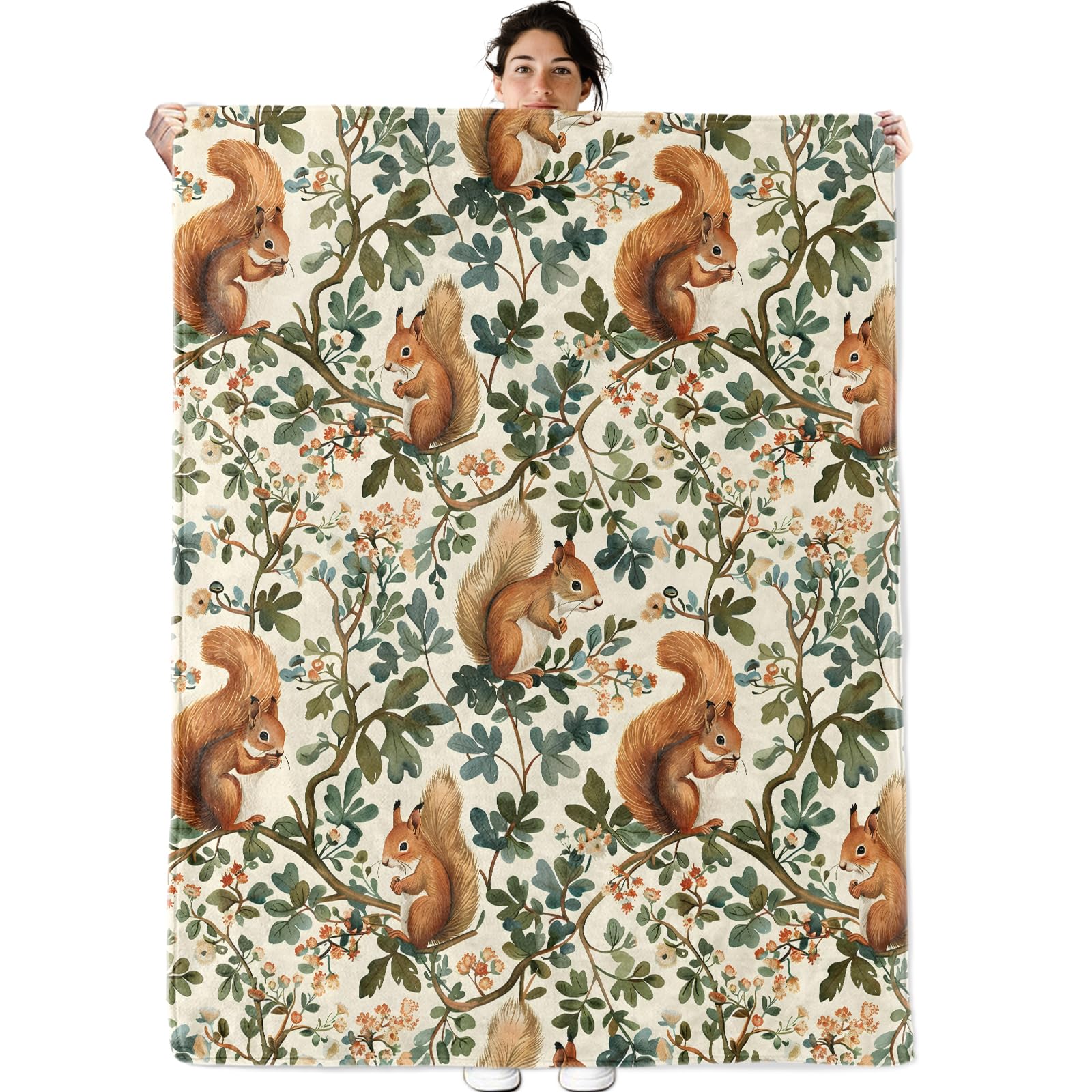 

Squirrel Throw Blanket Soft Cozy Lightweight Flannel Blanket for Couch Office Travel Fuzzy, Fluffy, Plush Warmth for Women Girls 75x90cm