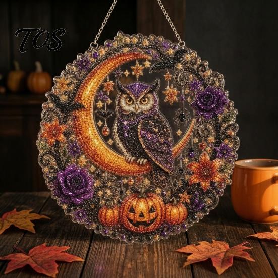Halloween Diamond Painting Kits Ghost/Owl Art Hanging Ornament Kit, Craft for Adults Suncatcher, DIY Pendant Window Decor Ornaments