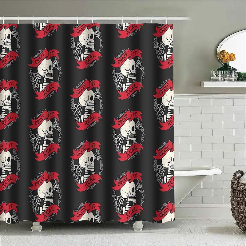 Spooky Halloween Shower Curtain Gothic Horror Bat Skull Tapestry Van Gogh Home Decor Bathroom Set Vintage Macabre Wall Hanging