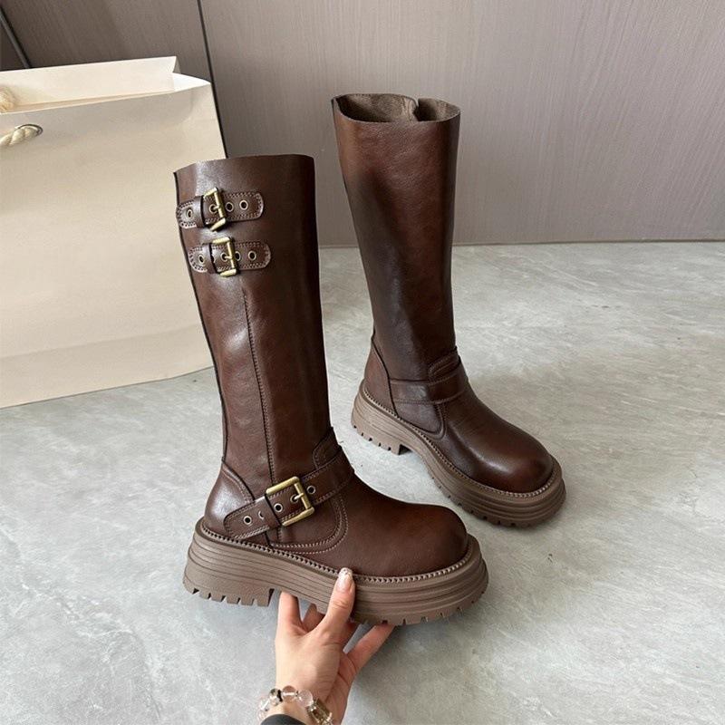 

Brown Boots Maillard Boots Women s New Autumn Retro Western Cowboy Platform Tall Knight Boots 35 коричневый