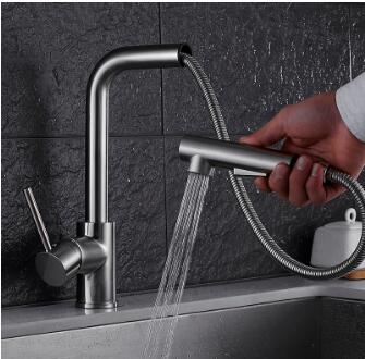 

Kitchen Faucet Brush Gold Lead Free Stainless Steel Pull Out Hot and Cold Single Lever Kitchen Sink Mixer