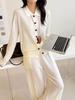 Women's 100% Wool Polo Collar Long Sleeve Cardigan - Old Money Style, Simple Lapel Knit Sweater