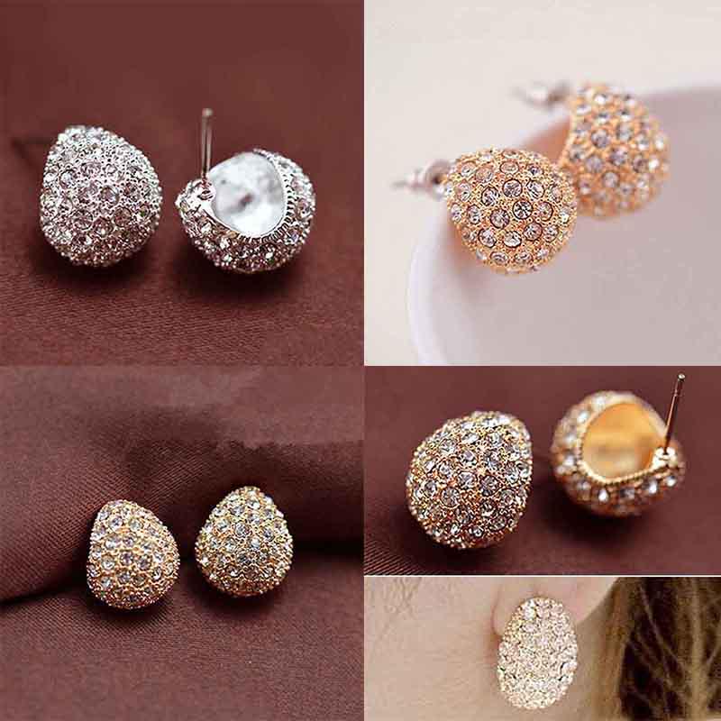 Fashion Korean Womens Style Crescent Moon Rhinestone Shining Stud Earrings