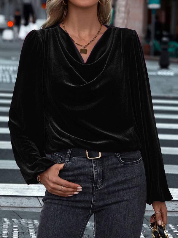 2026 Velvet High Neck Women's Long Sleeve Top - European, American, Korean Style for Spring/Autumn