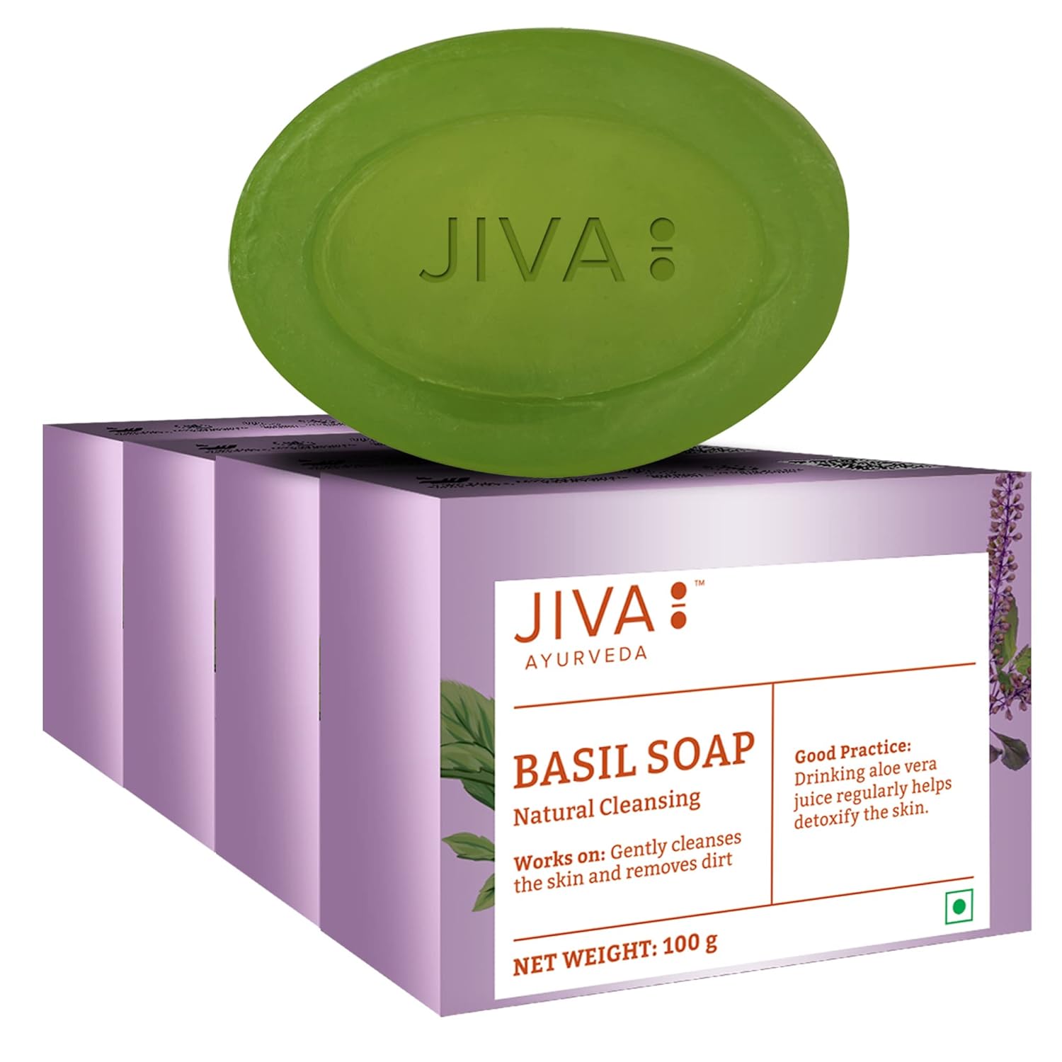 

Jiva Basil Soap 100gm Pack of 4 | Pure Natural Herbal Skincare for Acne, Pimples, Rashes, Blemishes