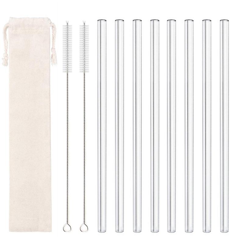 High Borosilicate Glass Straws Eco Friendly Reusable Drinking Straw for Smoothies Cocktails Bar Accessories Straws with Brushes