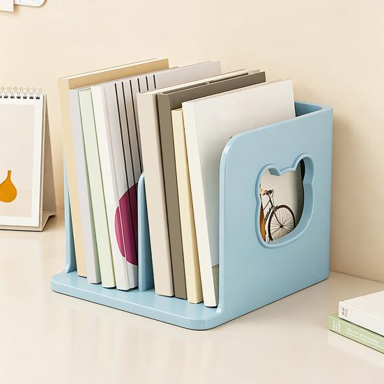 Yousheng Cute Bookends Organizer for Desk Pastel Kids Book Holder Shelf with Multi-Compartment, Anti-Tip Base & Open Design, Study Decor for Textbooks
