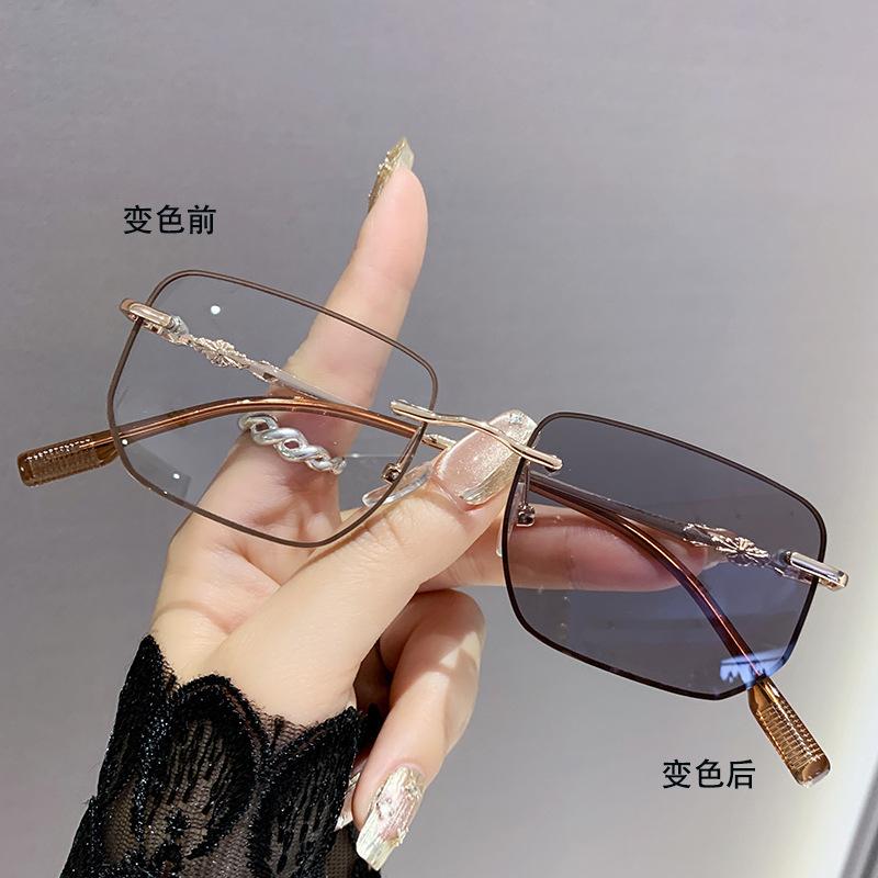 -1.25 -1.75 -2.25 -4.0Photochromic Myopia Glasses Frameless Lenses Anti Blue Light Non Prescription Flat Glasses Fashion Glasses