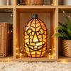 Unique Handmade Art Gift Stained Glass Pumpkin Lamp, Halloween Fall Table Lamp with Warm Glow, Crafted Resin Lantern USB Powered Orange Accent