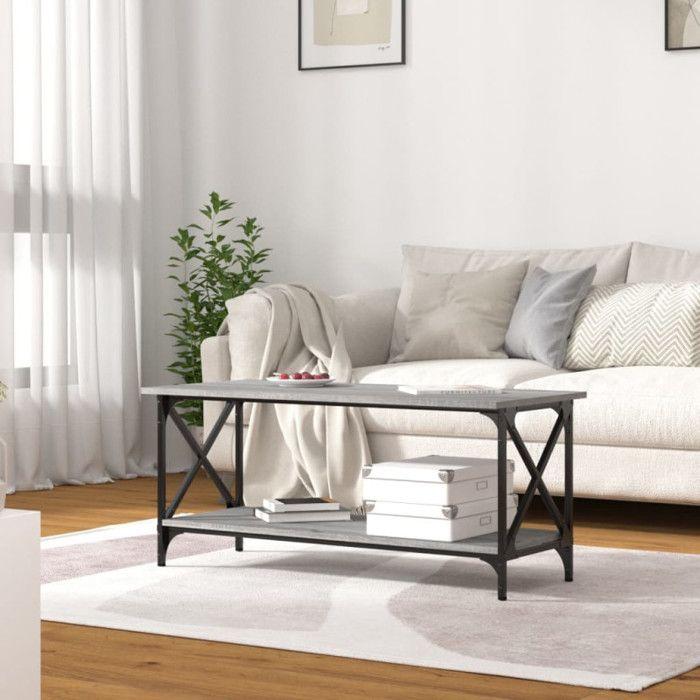 823315 vidaXL Table basse Sonoma gris 100x45x45 cm Bois d'ingénierie et fer