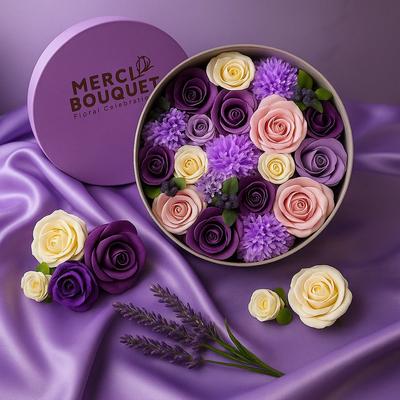 Seifenblumen Runde Schachtel Lavendel Rose und Nelke