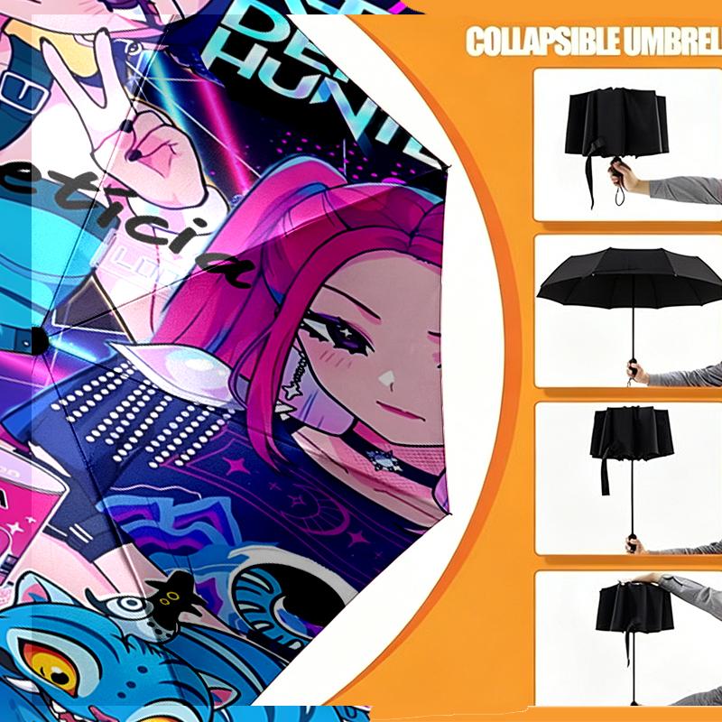 KPop Dämonenjäger Druck Regenschirm Automatisches Öffnen/Schließen - Tragbares Faltbares Design - Tägliche Nutzung für Reisen/Outdoor - Geschenk zum Geburtstag