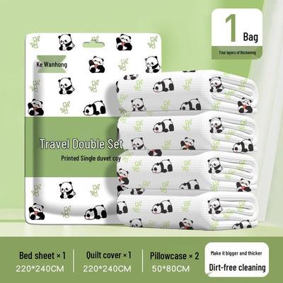 Portable Four-Piece Printed Disposable Bed Set: Thickened Duvet Cover & Anti-Dirty Double Bed Sheet for Travel and Hotels.