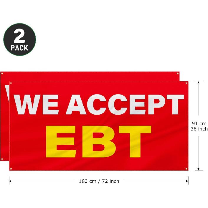 ASUNO 2 Pack 36 x 72 Inch We Accept EBT Banner with Grommets Weatherproof Advertising Polyester Reble Flag for Store Business Office Industrial Yard
