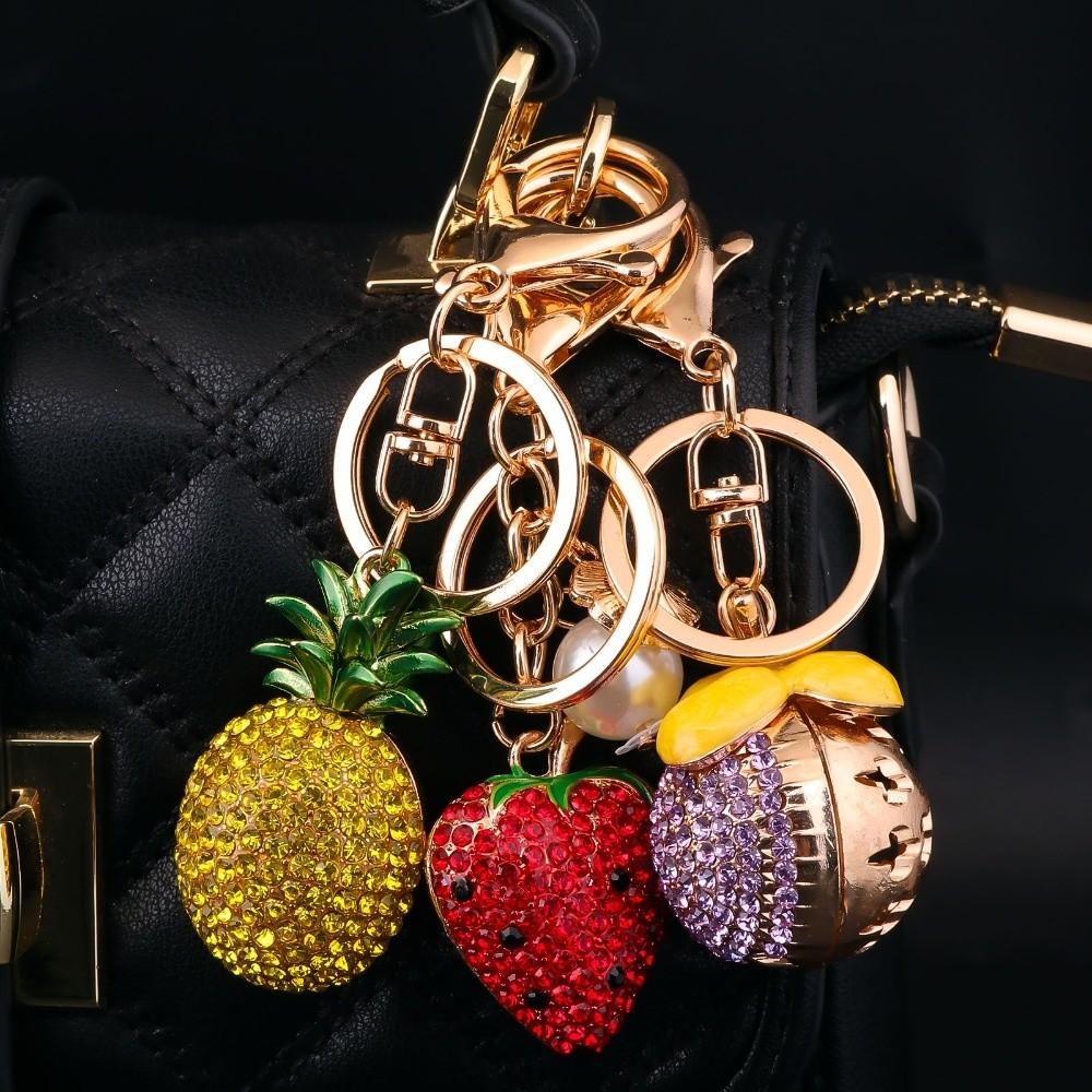 Cartoon Simulation Fruit Keychain Enamel Metal Key Rings New Fruit Bag Pendant Keychain Jewelry