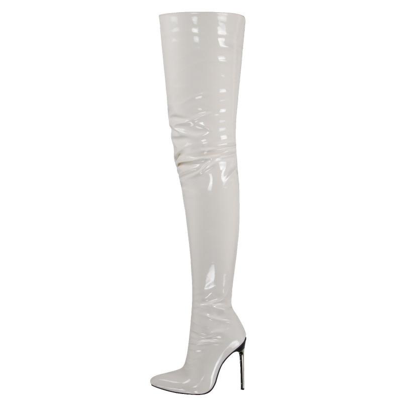 Bottes pour femmes Cuir Verni Bottes Hautes Cuissardes 2026 Sexy Talons Aiguilles Hauts Chaussures de Fête Bout Pointu Grande Taille Cuissardes