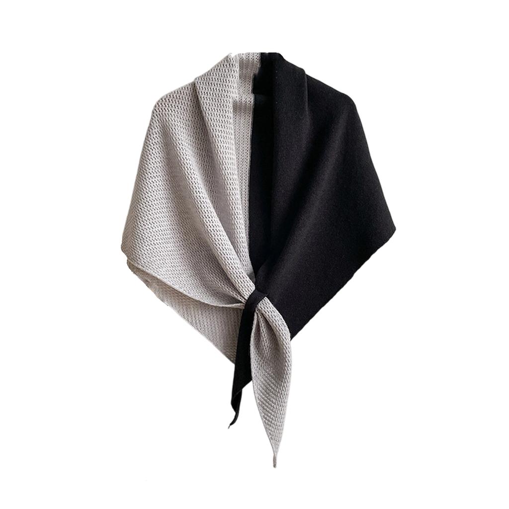 Women's Fashionable Color Blocking Knitted Shawl Wool Open Collar Shoulder Top Shawl Scarf