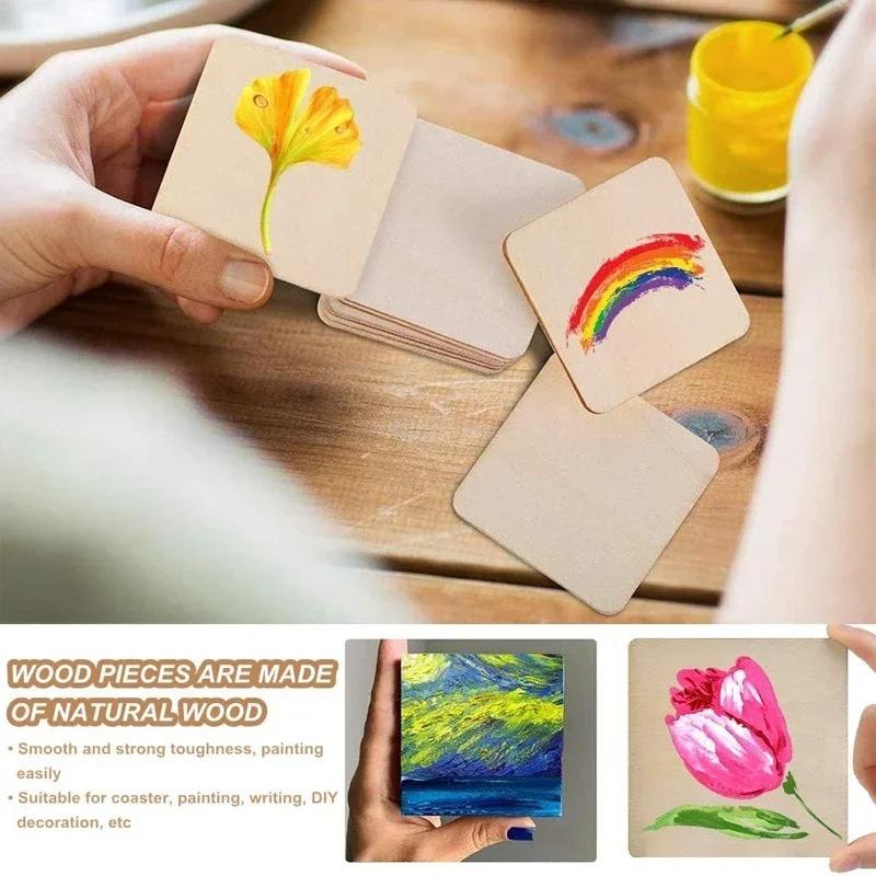 1-10cm Unfinished Blank Wood Square Slice Cutouts, Wooden Squares for DIY Arts Craft Projects, Pyrography, Painting, Writting