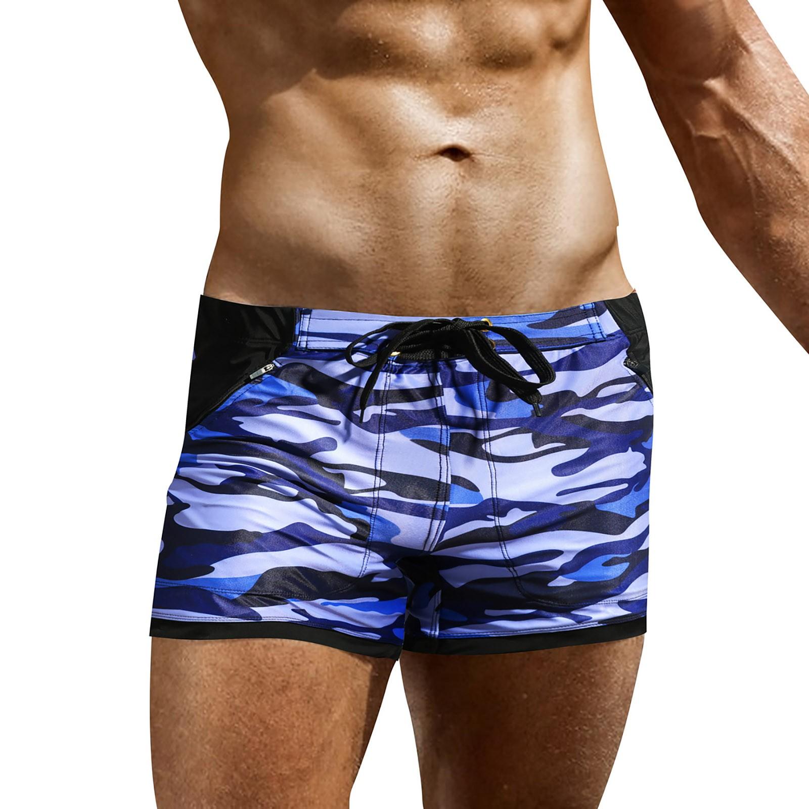 Men s Swim Trunks Fashion Print Fashion Zipper Shorts Beach Camouflage Swimsuit S синий