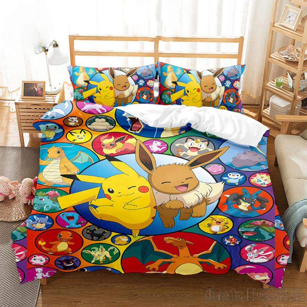Anime Bandai 3D Home Pokemon Pikachu Bedding Set Baby Duvet Cover Sets Bedclothes Twin Single King Kids Adult Gift