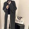Fashion commuter coat medium and long women's solid color sweater jacket women's high sense lazy loose shoulder sleeves