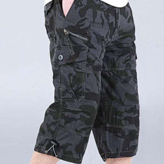 Caprihosen mit Reißverschluss Elastischer Bund Lässig Mehrere Taschen Hohe Taille Gerade Cargoshorts Streetwear